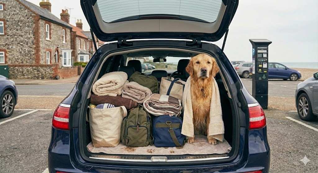 Dog in a boot of car