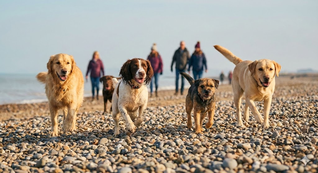 Dogs on beach suffolk